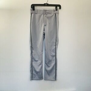 Lot (2) Majestic Premier Fit Baseball Pants Youth Med Green Piping Gray Open Leg